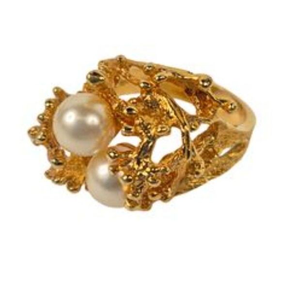 18k Gold Filled Nugget and Pearl Ring sz.  7.1/4 (5.84g) - Picture 1 of 5